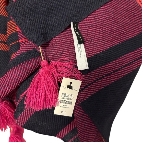 Talbots Pink and Black Plaid Scarf Wool Tassel Accents New - Picture 3 of 5